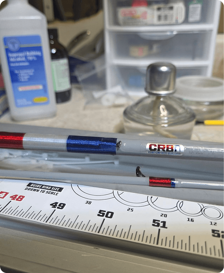 Close-up of fishing rod components