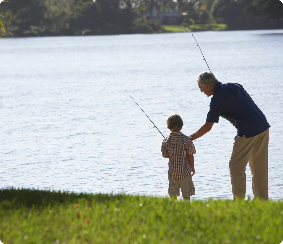 Peaceful lakeside fishing with family